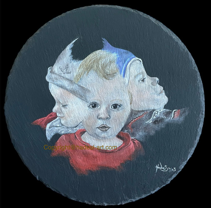"Frieda"...Ölfarbe auf Schiefer 2023 (50x50 cm)   verkauft