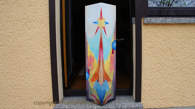 "Prismaturm"...Acryl auf Dreieckssäule 2015  (90 cm x 28 cm)