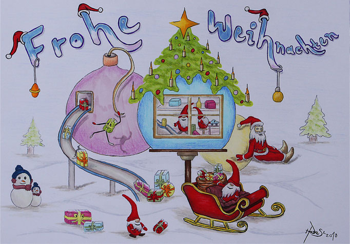 "Weihnachtskarte"...Bunt-, Copic/Touchstifte 2018  (21 cm x 29,7 cm)