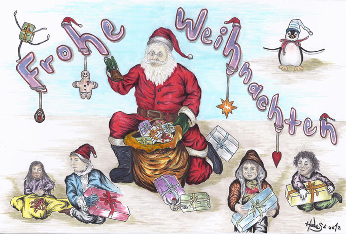 "Weihnachtskarte"...Bunt-, Copic/Touchstifte auf Papier 2012  (21 cm x 29,7 cm)