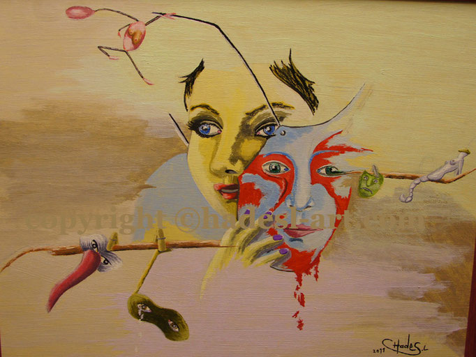 "MaskeFrau"...Acryl auf Holz 2011  (45 cm x 55 cm)  verkauft