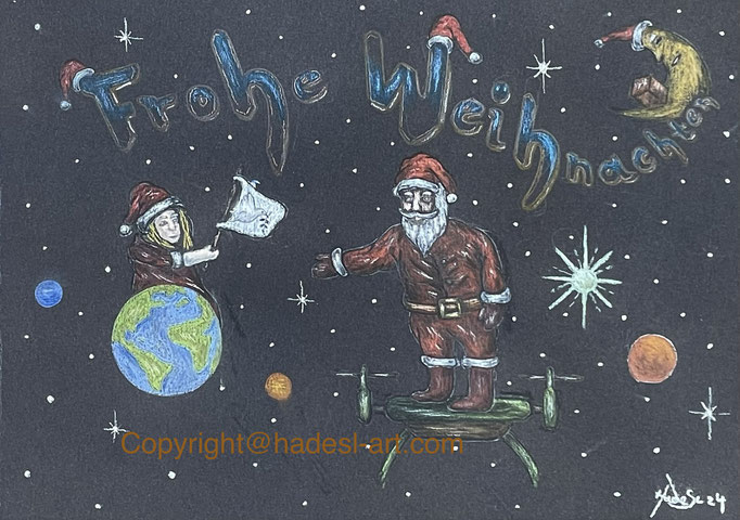 "Weihnachtskarte"...Pastellkreide 2024 (21x29,7xm)