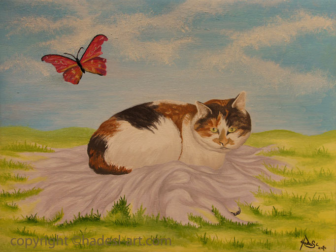 "Die Katze"  mit Ölfarbe auf Leinwand 2014  (30 cm x 40 cm)  verkauft
