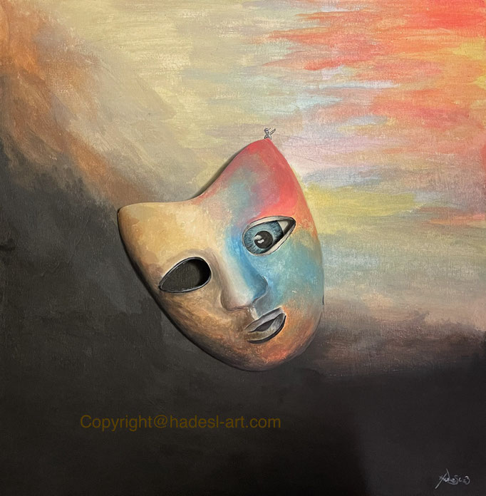"MaskeFrau Teil 7"...Acrylfarbe auf Holz/Pappe 2023 (50 cm x 50 cm)