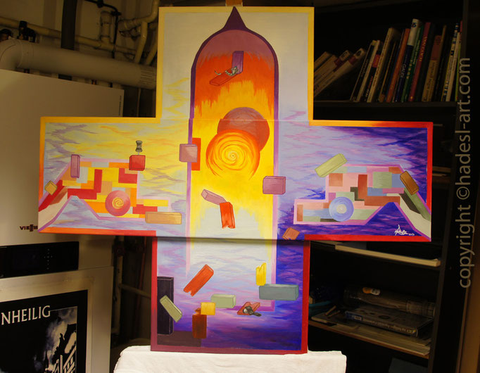 "Fliegende Formen"...Öl auf drei Leinwände 2014  (90 cm x 100 cm)