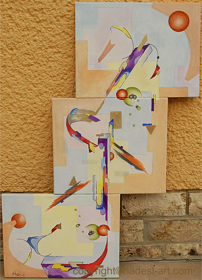 "Formenvielfalt"...Öl auf 3 Leiwänden 2019  (93 cm x 65 cm)