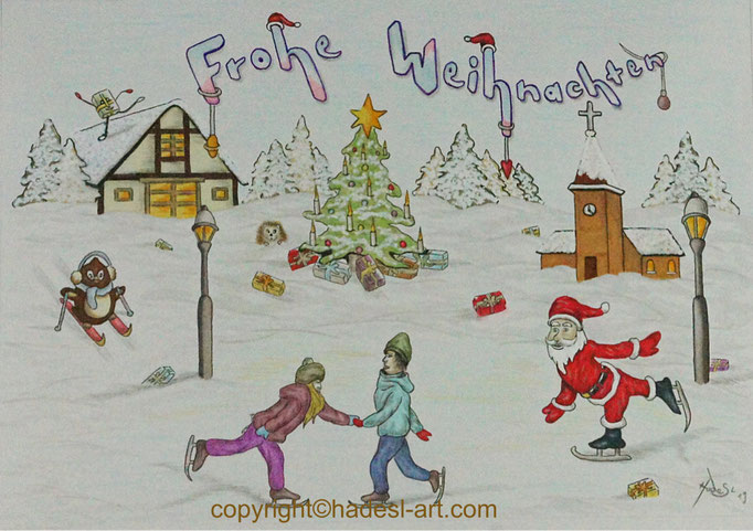 "Weihnachtskarte"...Copic, Buntstifte 2019  (21 cm x 29,7 cm)