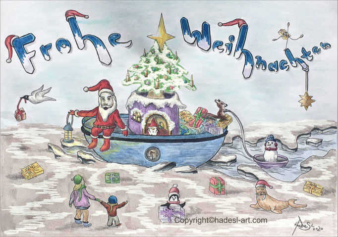 "Weihnachtskarte"...Copic, Buntstifte 2020 (21 cm x 29,7 cm)
