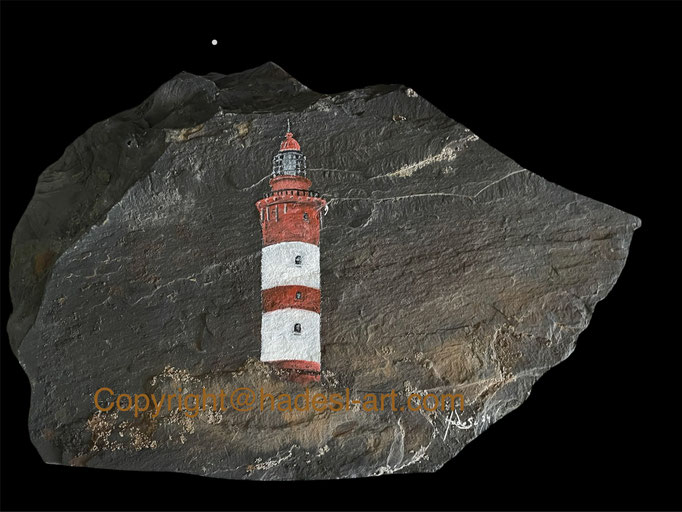 "Leuchtturm Amrum"...Ölfarbe auf Stein 2024 (19x27cm)