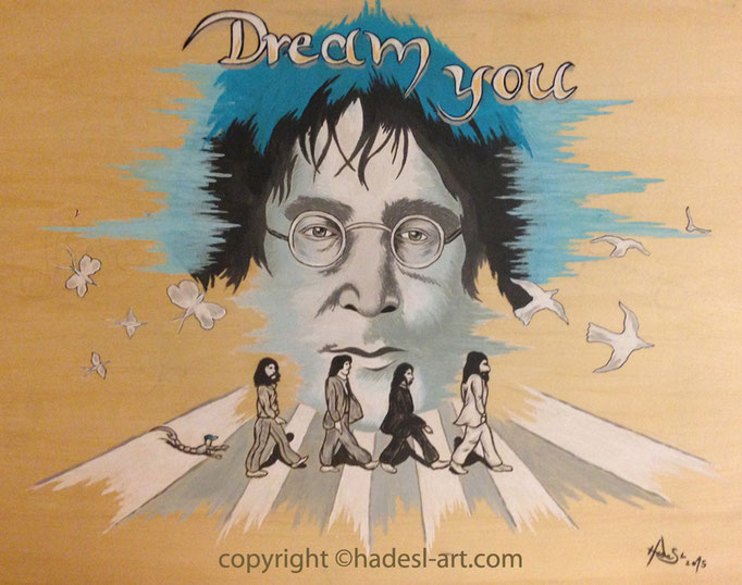"John Lennon"...Acryl auf Holz 2015  (52 cm x 61 cm)   