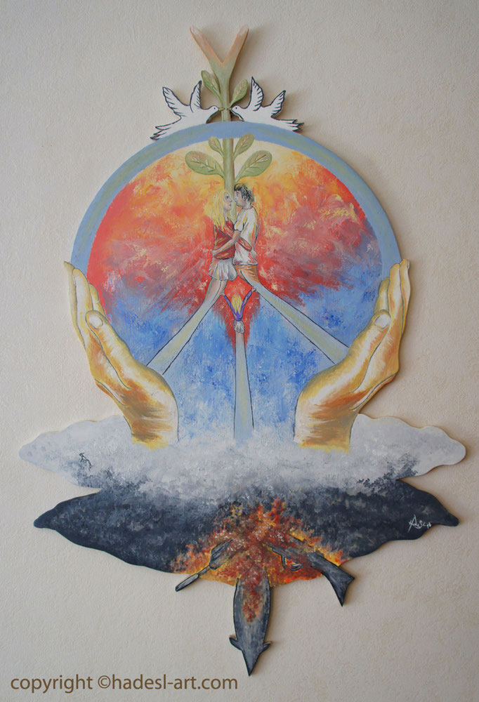 "Welt ohne Krieg"....Öl auf Holz 2016  (89 cm x 60 cm)