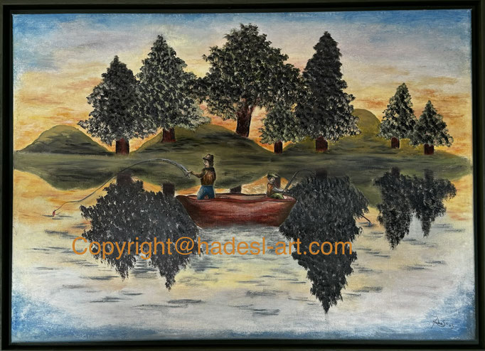"Anglerfreuden"...Ölfarbe auf Leinwand 2025 (50x70cm) verkauft
