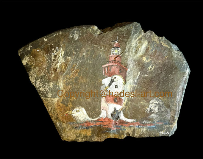 "Leuchtturm Amrum Teil 2"...Ölfarbe auf Schieferstein 2025 (19,5x29cm)