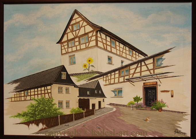 " Fachwerkhaus in Sachsen "... Acryl auf Leinwand 2012  (60 cm x 50 cm)  verkauft