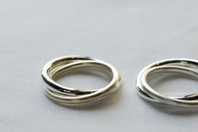 two ring (2連リング) - 左 No:OTR-2 素材 SV925 & K10YG , 右 No:OTR-1 素材 SV925 & SV925