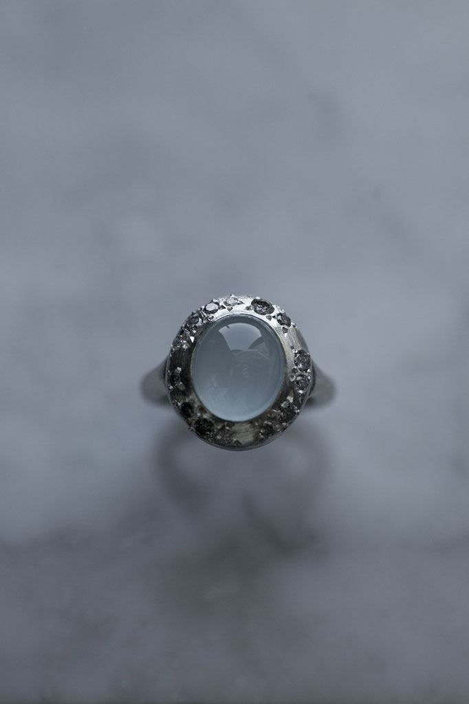 aquamarine ring No:22-5-R 素材 SV925 x アクアマリン x ソルト＆ペッパーダイヤ