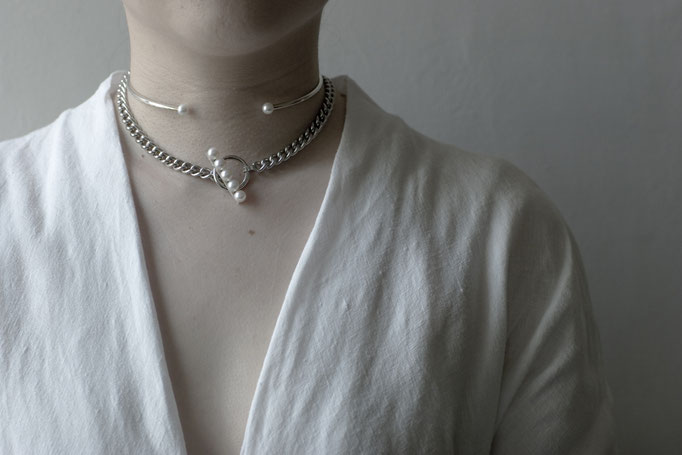 akoya neckcuff No:18-27-N 35cm& akoya chain choker No:18-9-N 36cm