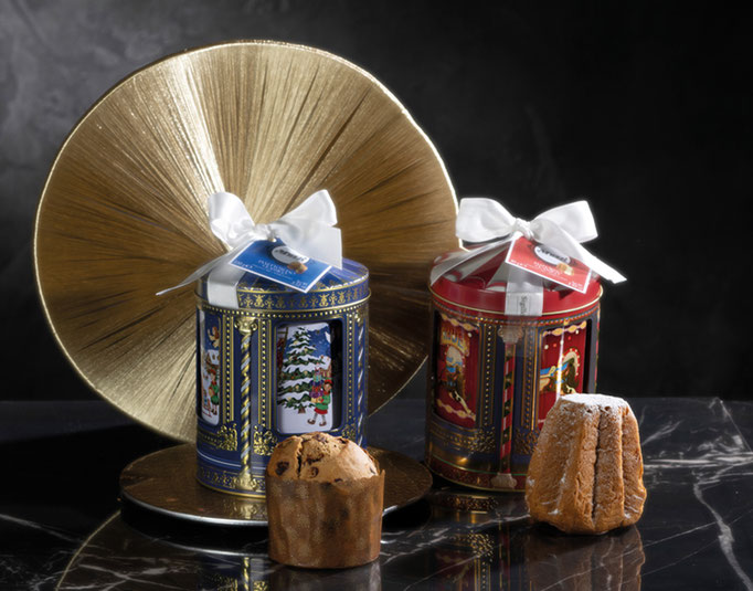 Mini Classico Panettone (blue) / Pandoro (red) in Metal Tin Carillon Music Player (80-100g)