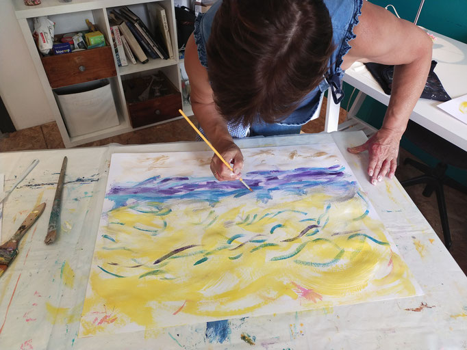 atelier de peinture intuitive organisé par Séverine Saint-Maurice de lescerclesdelumiere.com