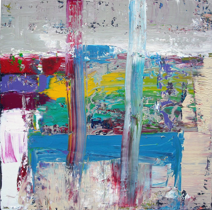 'blue park bench on sunday' (Acrylic on Canvas, 100x100cm) 