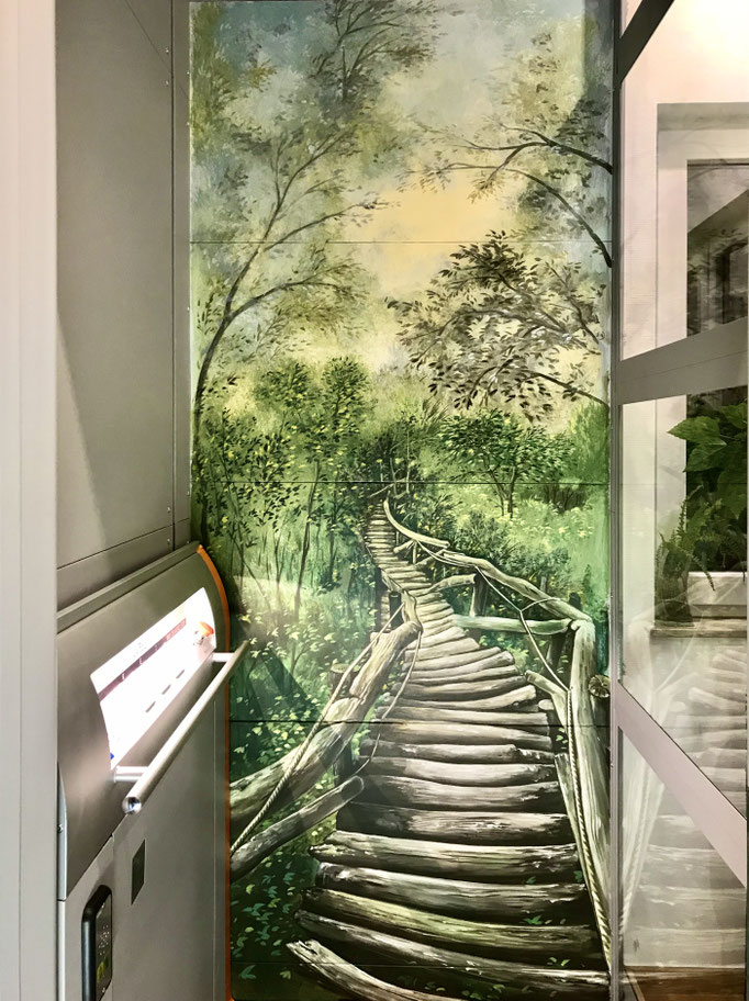  Graffitikünstler malt Unterwasserlandschaft im Vip Bereich kreative Wandgestaltungen Ideen Illusion in Geschäftsräumen und Kundenempfangsbereichen
