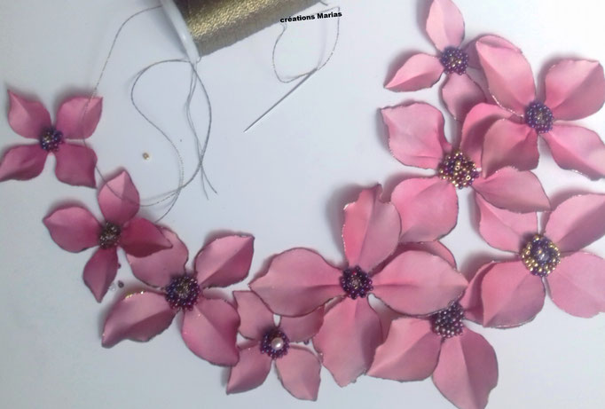 atelier de fleurs artificielles en tissu, fleur tintée et ornée de perles en verre,  applique à coudre pour ornement  