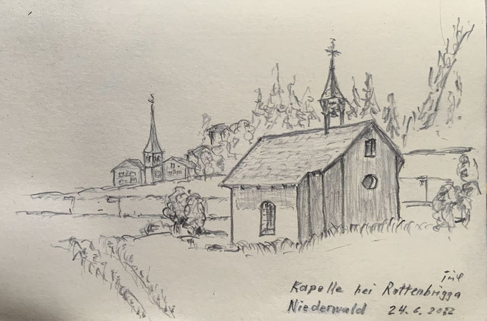 Kapelle bei Niederwald „endet der Brücke „ aus dem Skizzenbuch