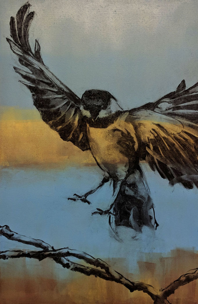 "Landing" monotype/charcoal, 24x18, 2018, SOLD