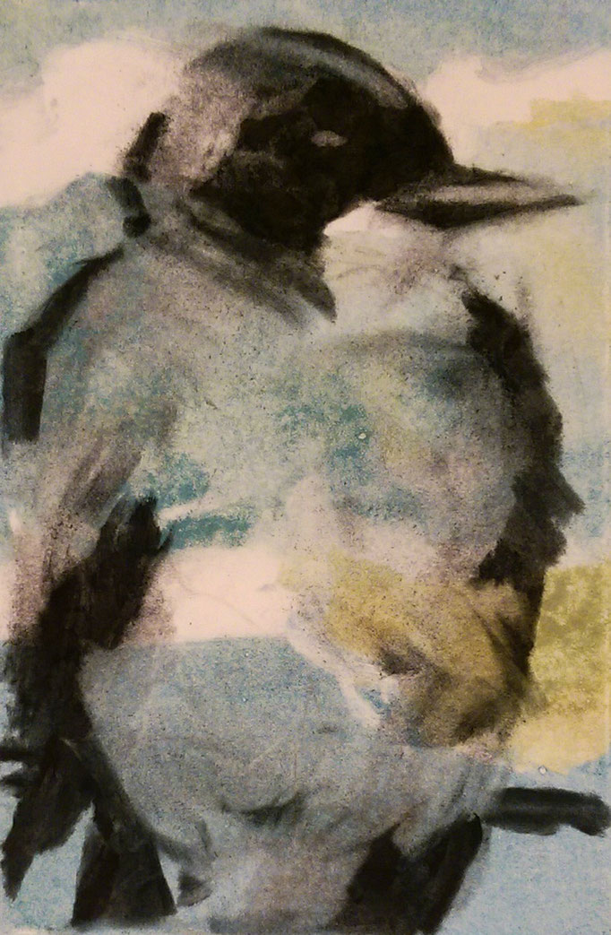 "Chickadee" 14x11, monotype and charcoal, SOLD