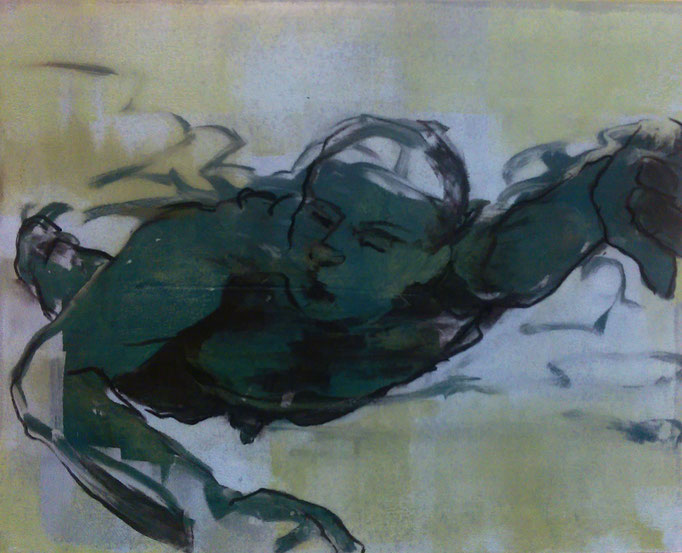 "Swimmer, green" monotype/charcoal, 18x18, $750