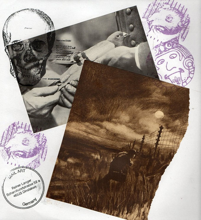 Ausgehende MAIL -ART Projekt AGAINST " WAR " by Reiner Langer   an MALOK , USA 