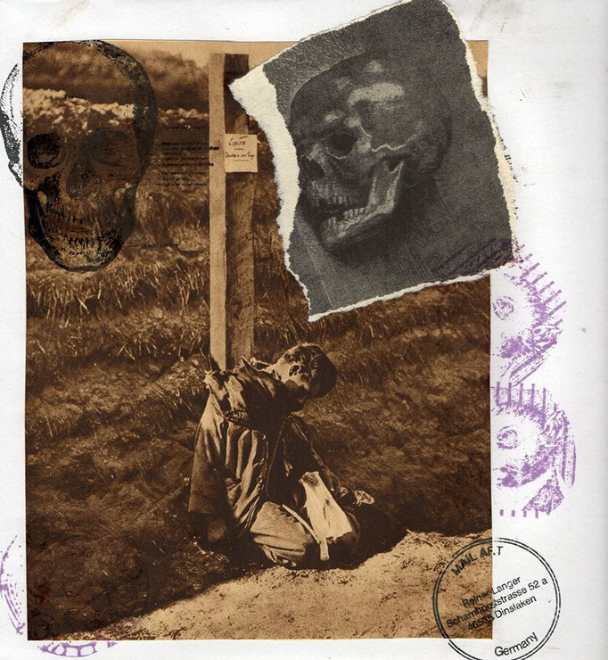 Ausgehende MAIL - ART Projekt AGAINST " WAR " by Reiner Langer   an Peter W. Kaufmann , SCHWEIZ 