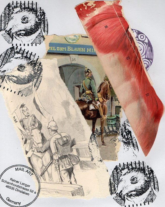 Ausgehende MAIL - ART Projekt " WAR " by Reiner Langer   an Marc Deb , Frankreich
