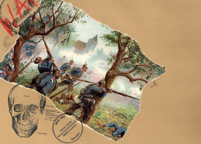 AUSGEHENDE MAIL ART PROJEKT " WAR "   Copyright Reiner Langer   An Simon Warren