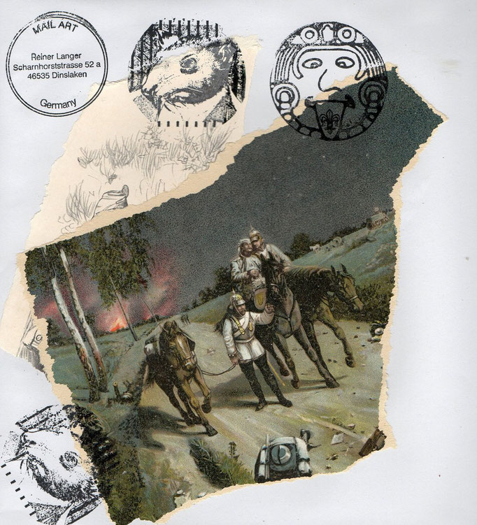 Ausgehende MAIL - ART Projekt " WAR " by Reiner Langer   an Emilio Morandi , ITALIEN 