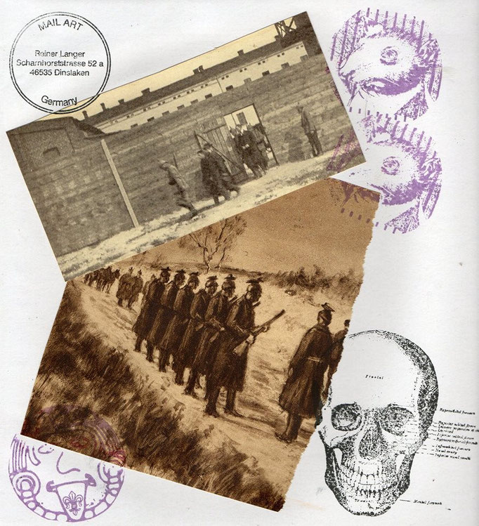 Ausgehende MAIL - ART Projekt AGAINST " WAR " by Reiner Langer   an Walter Pennucchi , ITALIEN 