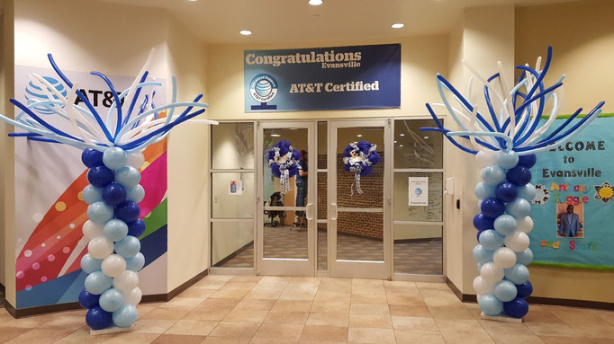 Air-Filled Balloon Matching Swirl Blue White Columns