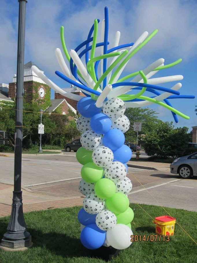 Blue Lime Green Air-Filled Balloon Column Spaghetti Topper