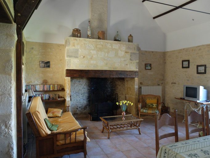Gîte Le Vieux Frêne : salon et cheminée