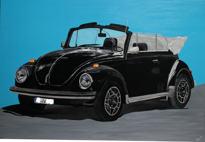"VW-Käfer Cabrio schwarz" Acrylfarbe auf 70x100 cm Keilrahmen