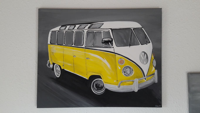 "VW-T1 Bus gelb" Acrylfarbe auf 40x60 cm Keilrahmen