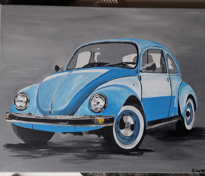 "VW-Käfer himmelblau" Acrylfarbe auf 40x60 cm Keilrahmen