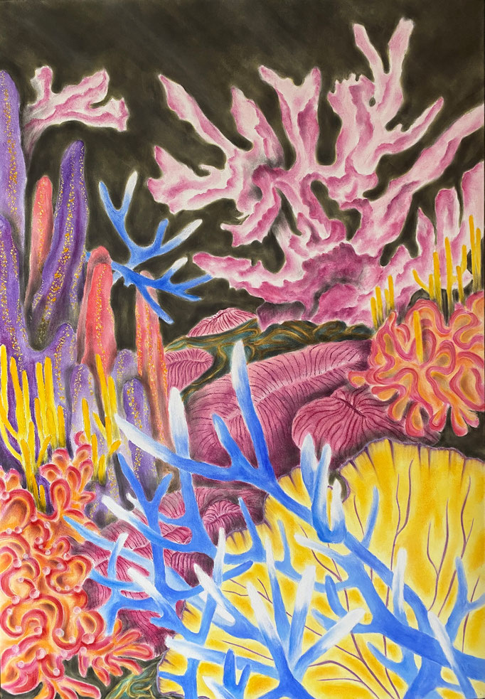 Give me my home back (the coral reef speaks), nr.2, 2023 | 100x70cm | Pastel, Siberisch krijt, geperst houtskool op papier 