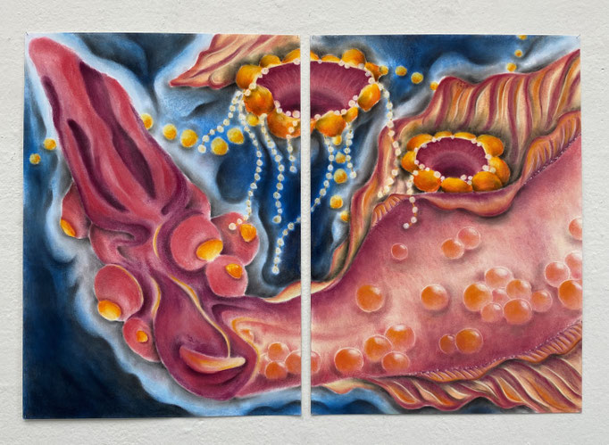 Breeding in the Deep Sea, tweeluik, 2022 | (2x)50x75cm | Pastel, Siberisch krijt op papier