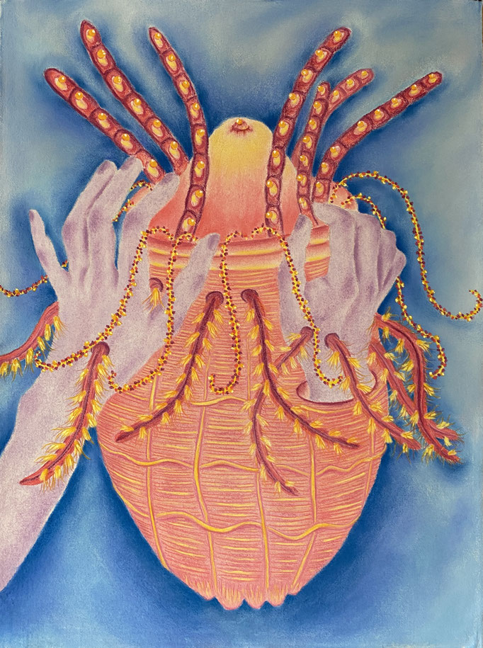 Caressing Hope 3, 2025 | 77x57cm | Pastel, pastel potlood op Khadi paper