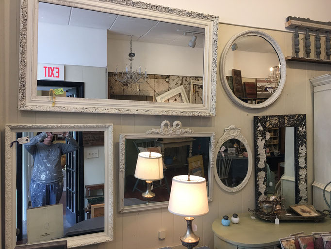 tall painted antique vintage mirror floral custom oval bedroom bathroom hallway hall etched victorian framed white cream neutral big small frameless old chester new jersey NJ andover califon shop small business local 