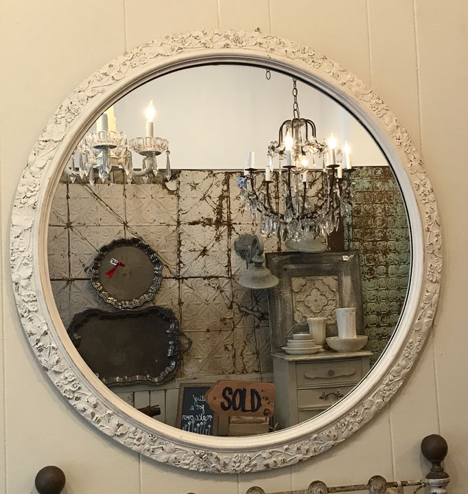 tall painted antique vintage mirror floral custom oval bedroom bathroom hallway hall etched victorian framed white cream neutral big small frameless old chester new jersey NJ andover califon shop small business local 