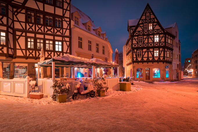 Fachwerkhäuser im Graseweg im Winter