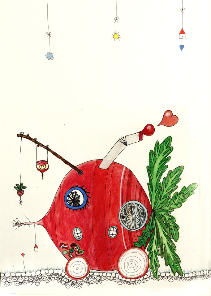 Radischenhaus. "Kasper Malhiermalda" | 2018 | Aquarell und Tusche auf Papier | 30 x 30 cm 