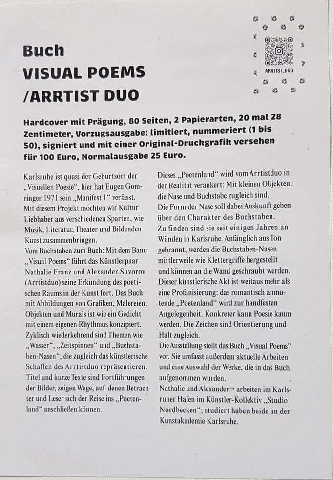 Buch VISUAL POEMS / ARRTIST DUO 2023, Foto: Anna Maria Letsch 